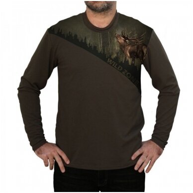 Marškinėliai medžiotojui ilgomis rankovėmis su elniu Wildzone XL dydis